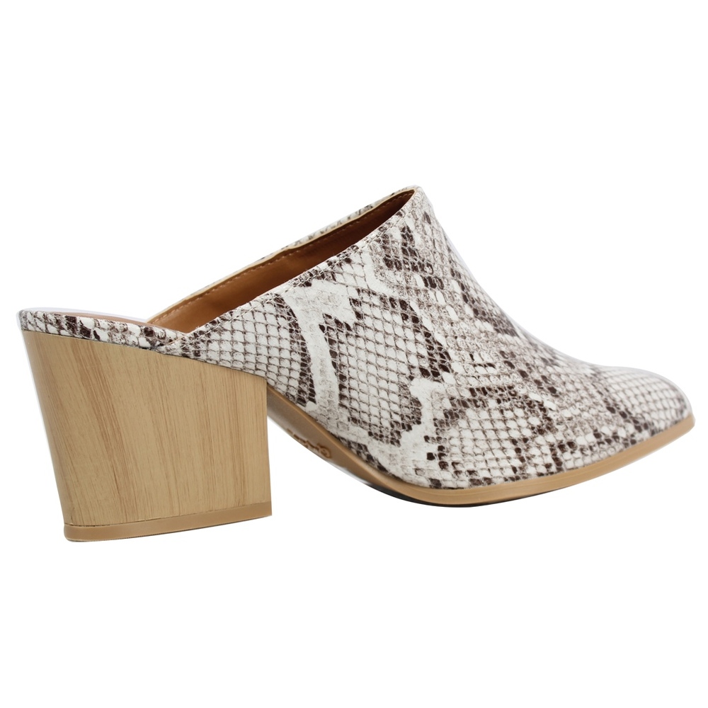 Snake Pointy Toe Stacked Block Heel Mule Sanda - image 4